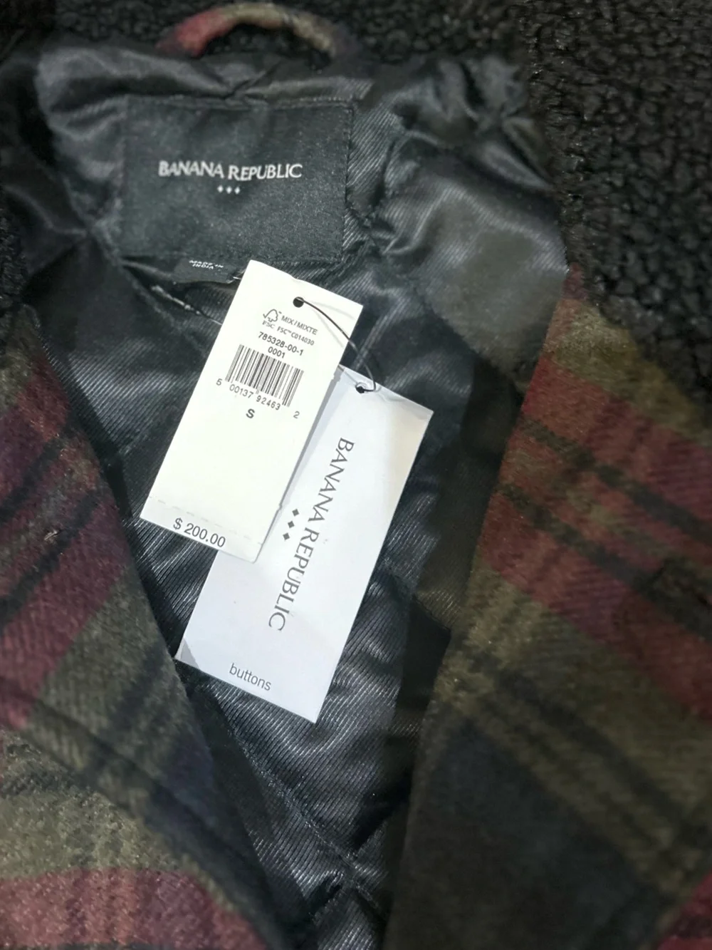 Banana Republic Men’s Plaid Field Jacket with Sherpa Collar Flannel Small